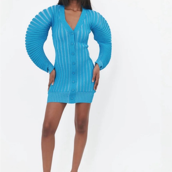 Fumi the Label Iris Mini dress Blue Ribbed Knit Dress. Size M. - Picture 1 of 2